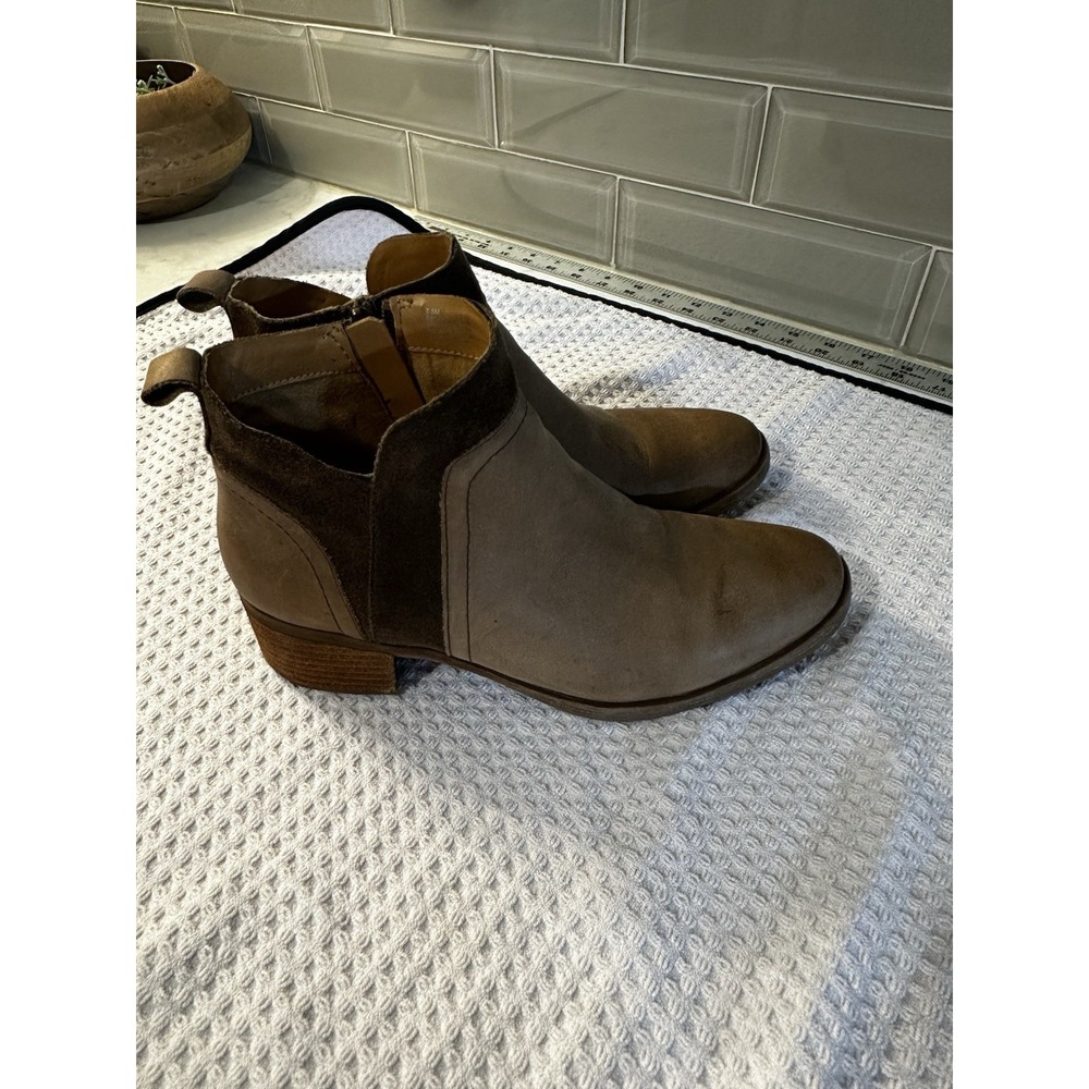 KORKS Thyone Booties Distressed Brown Taupe Leather Zip Chunky Heel Size 7.5M
